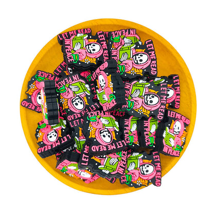 Silicone Focal Beads Skeleton Book With Let Me Read In Peace Text 2