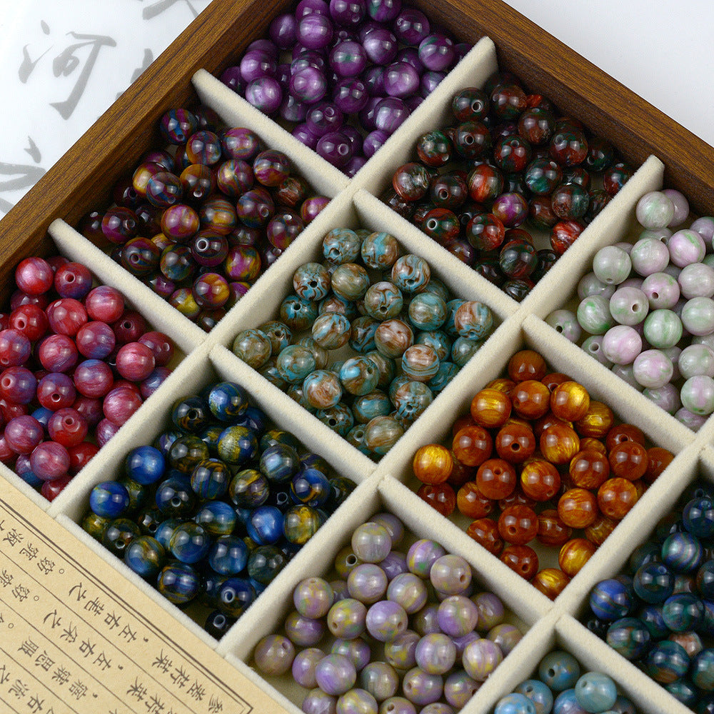Resin Round Beads 8mm 10mm Starry Lacquer Effect 100pcs