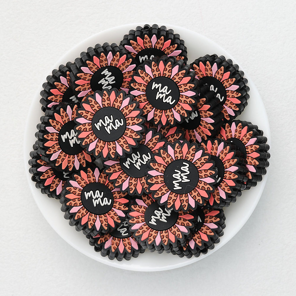 Silicone Focal Beads Daisy MaMa Sunflower Petals Leopard Print 20pcs