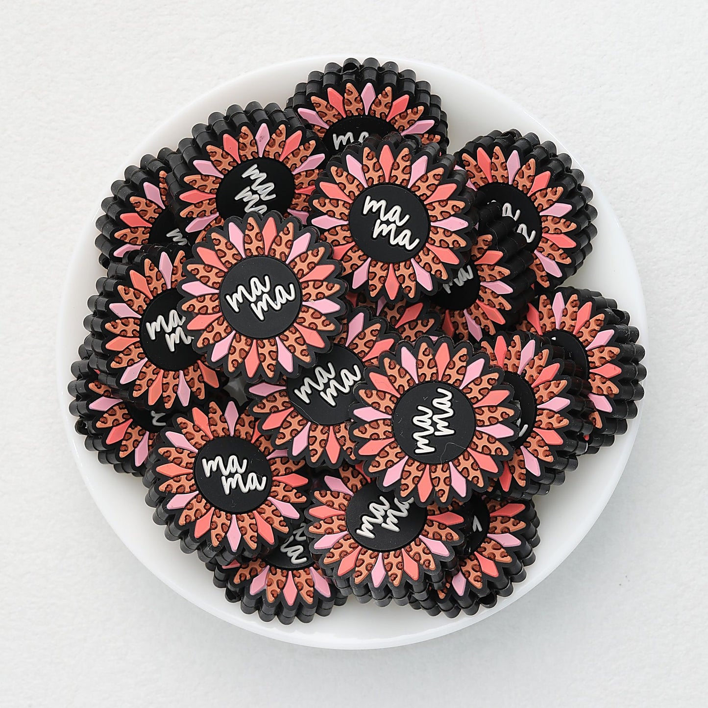 Silicone Focal Beads Daisy MaMa Sunflower Petals Leopard Print 20pcs