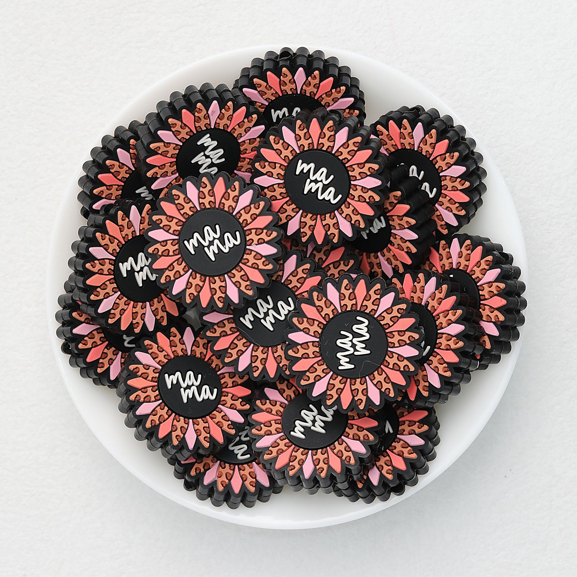 Silicone Focal Beads Daisy MaMa Sunflower Petals Leopard Print 20pcs