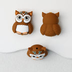 Cute 3D Owl Silicone Focal Beads Brown 20pcs