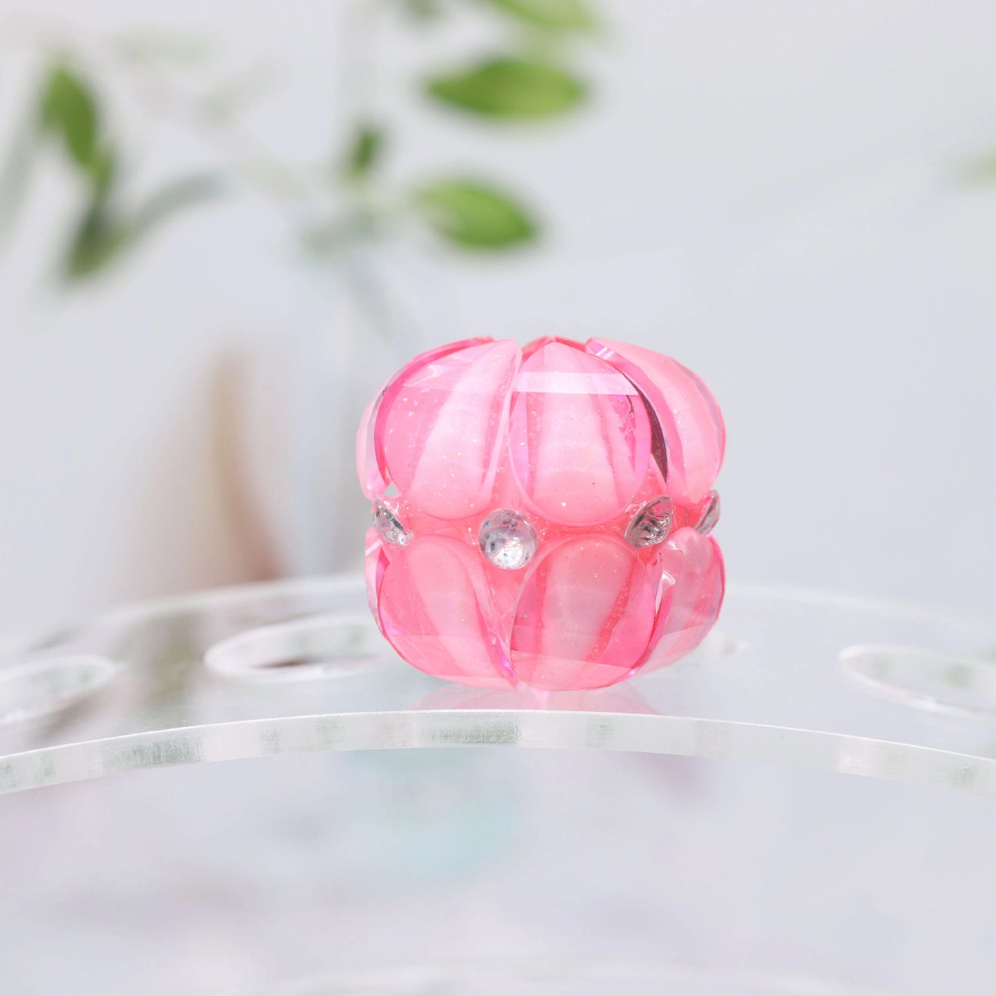 Flower Cluster Bubblegum Rhinestone Beads 16mm Pink Glitter Acrylic 5pcs 9
