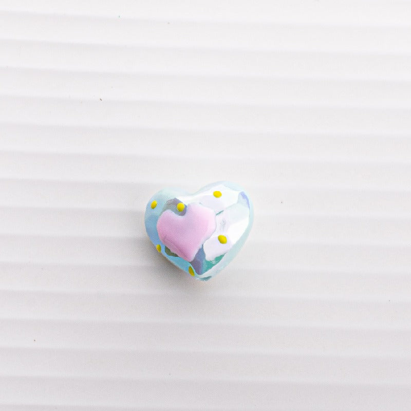 Hand Drawn Acrylic Heart Beads 19.4x17mm Pastel Faceted 5pcs 6