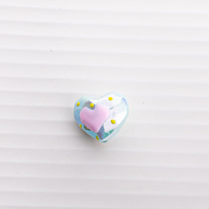 Hand Drawn Acrylic Heart Beads 19.4x17mm Pastel Faceted 5pcs 6
