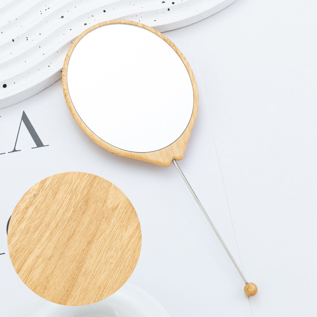 Beadable Plastic Mirrors Oval Wood Pattern