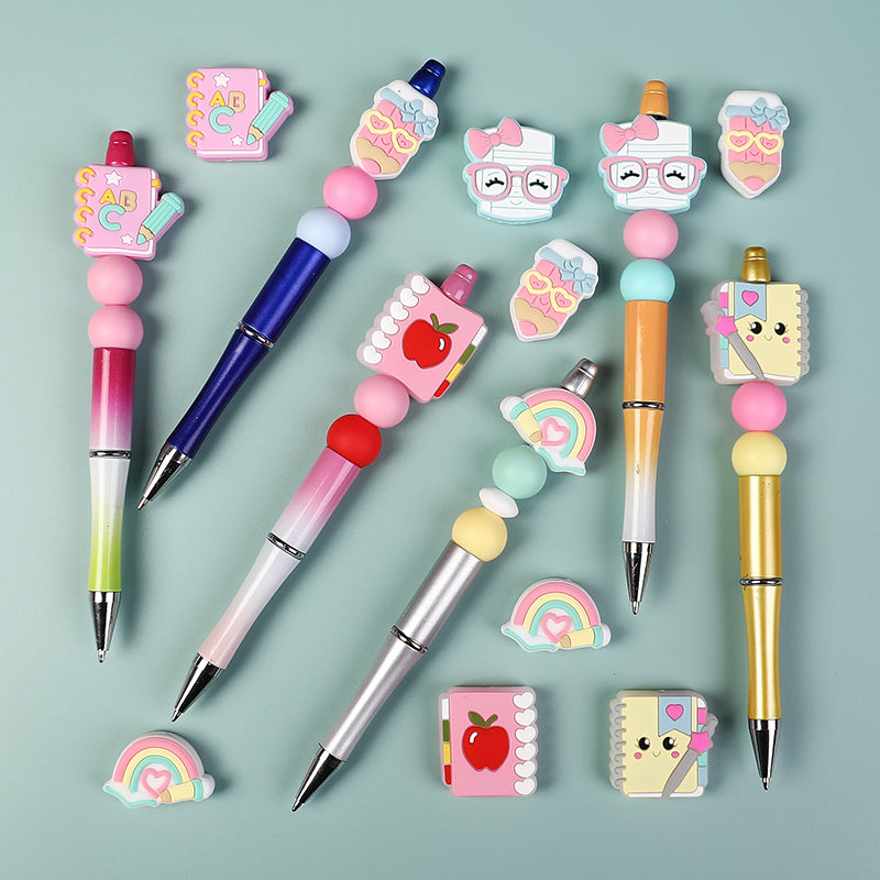 Silicone Focal Beads Learning Stationery ABC Pencil Rainbow 20pcs 9