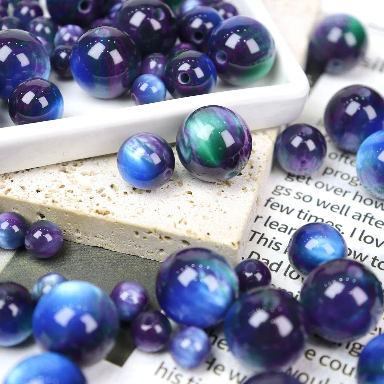 Monet Oil Painting Style Round Resin Beads 12mm 100pcs 19