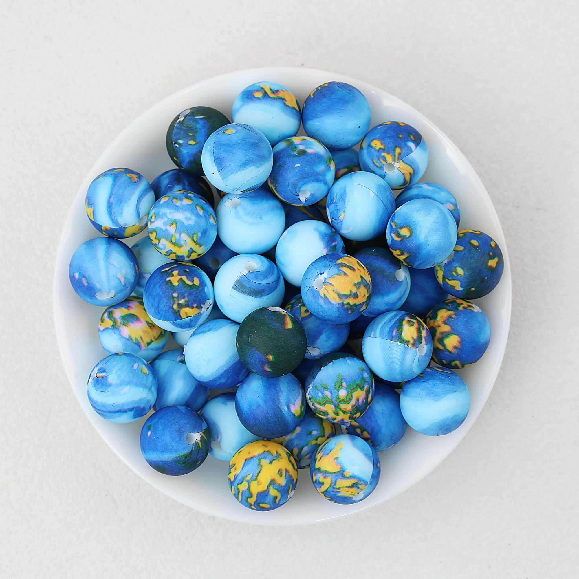 Colorful 15mm Printed Round Silicone Beads with Flower Patterns 50pcs - Undersea