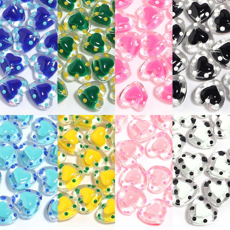 Dot Heart Acrylic Beads 12mm Colorful Centers 5pcs 5