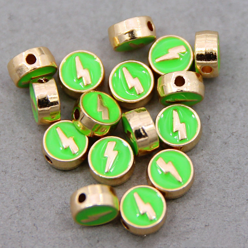Round Metal Beads 8mm Colorful Lightning Enamel Gold Edge 100pcs 8