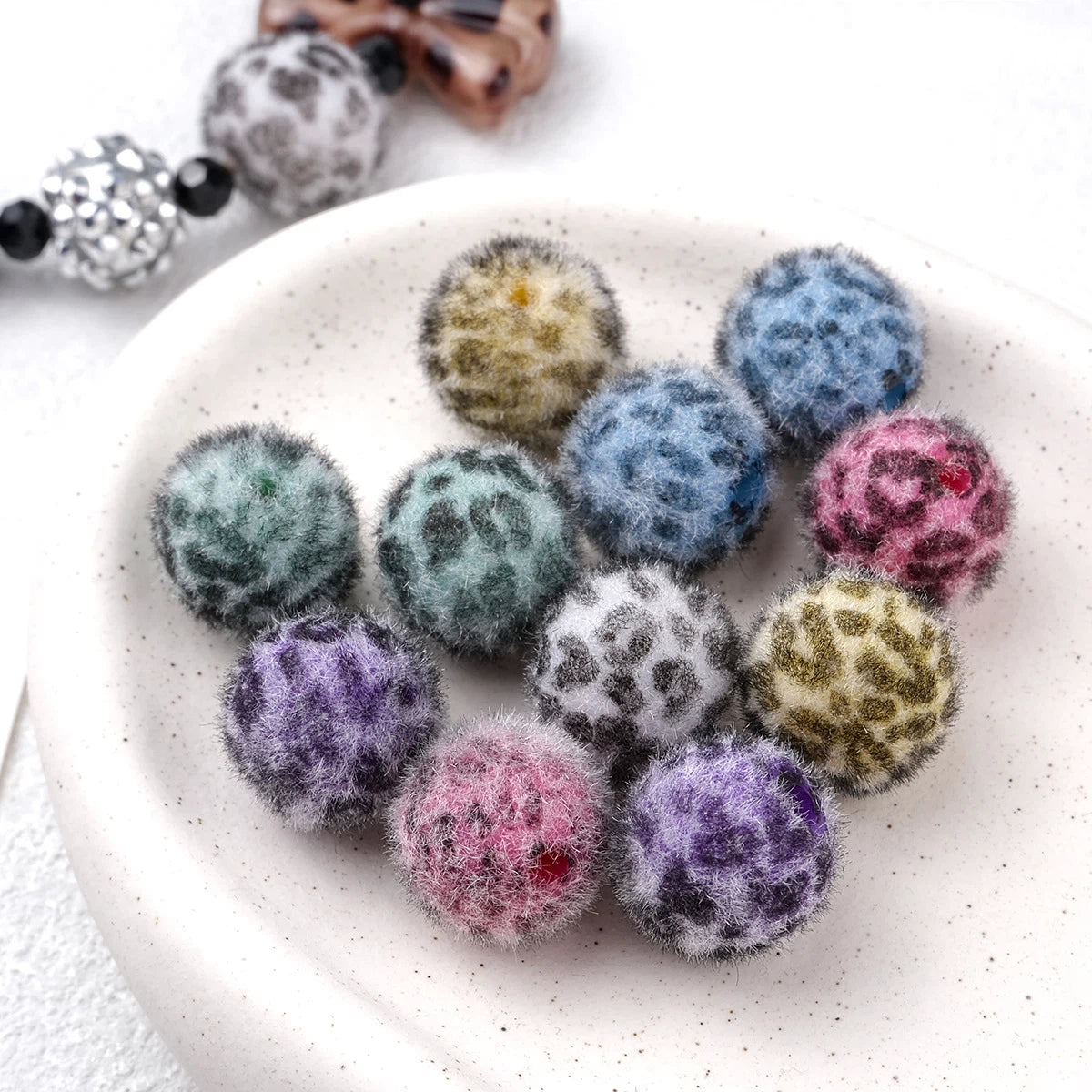 Flocking Leopard Acrylic Round Beads 15mm Colorful Mixed 20pcs 3