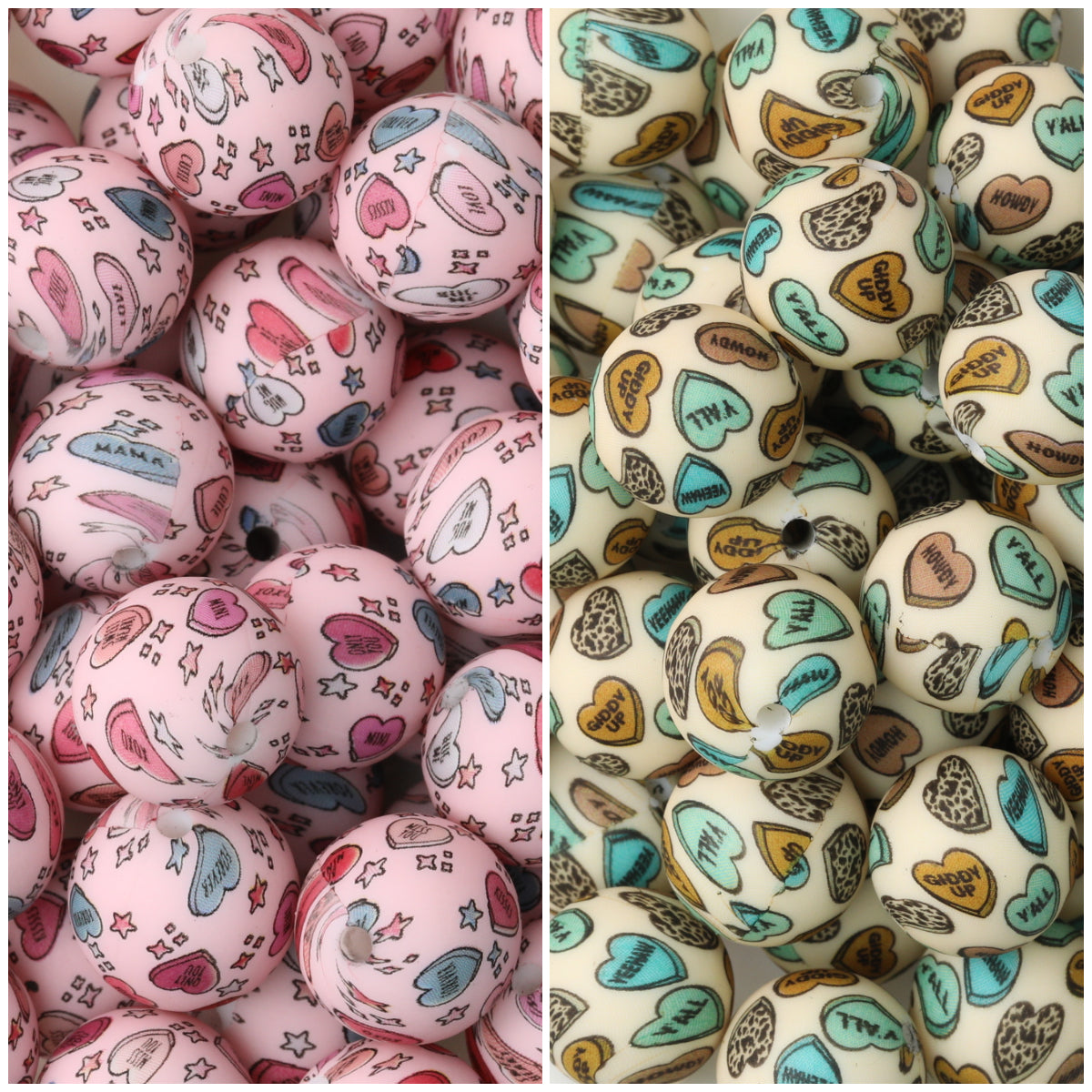 Valentine Heart Printed 15mm Printed Silicone Beads 50pcs
