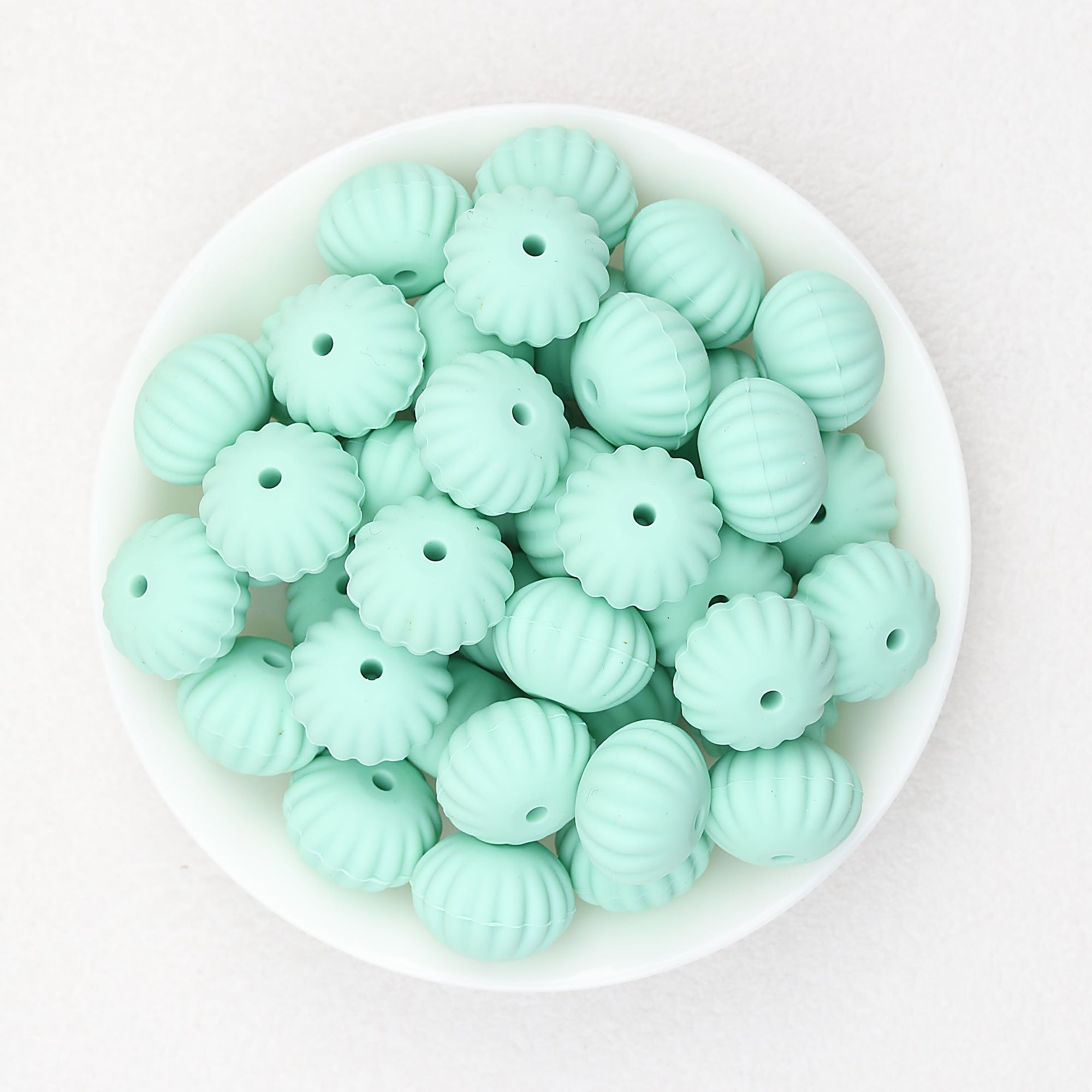 Solid Color Pumpkin Shaped Silicone Beads 20pcs - Mint Green