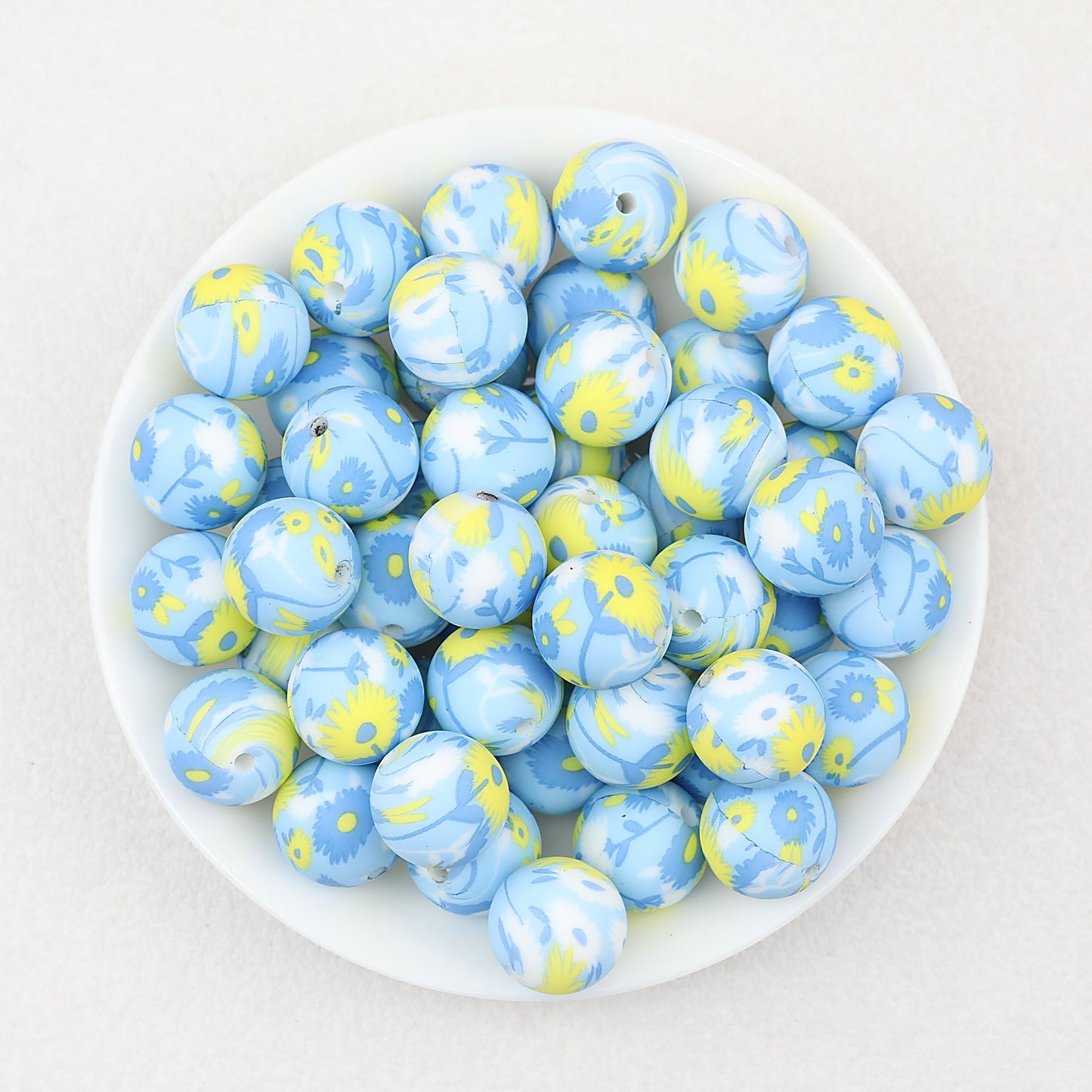 15mm Light Floral Print Round Silicone Beads 50 pcs - Floral Design 2