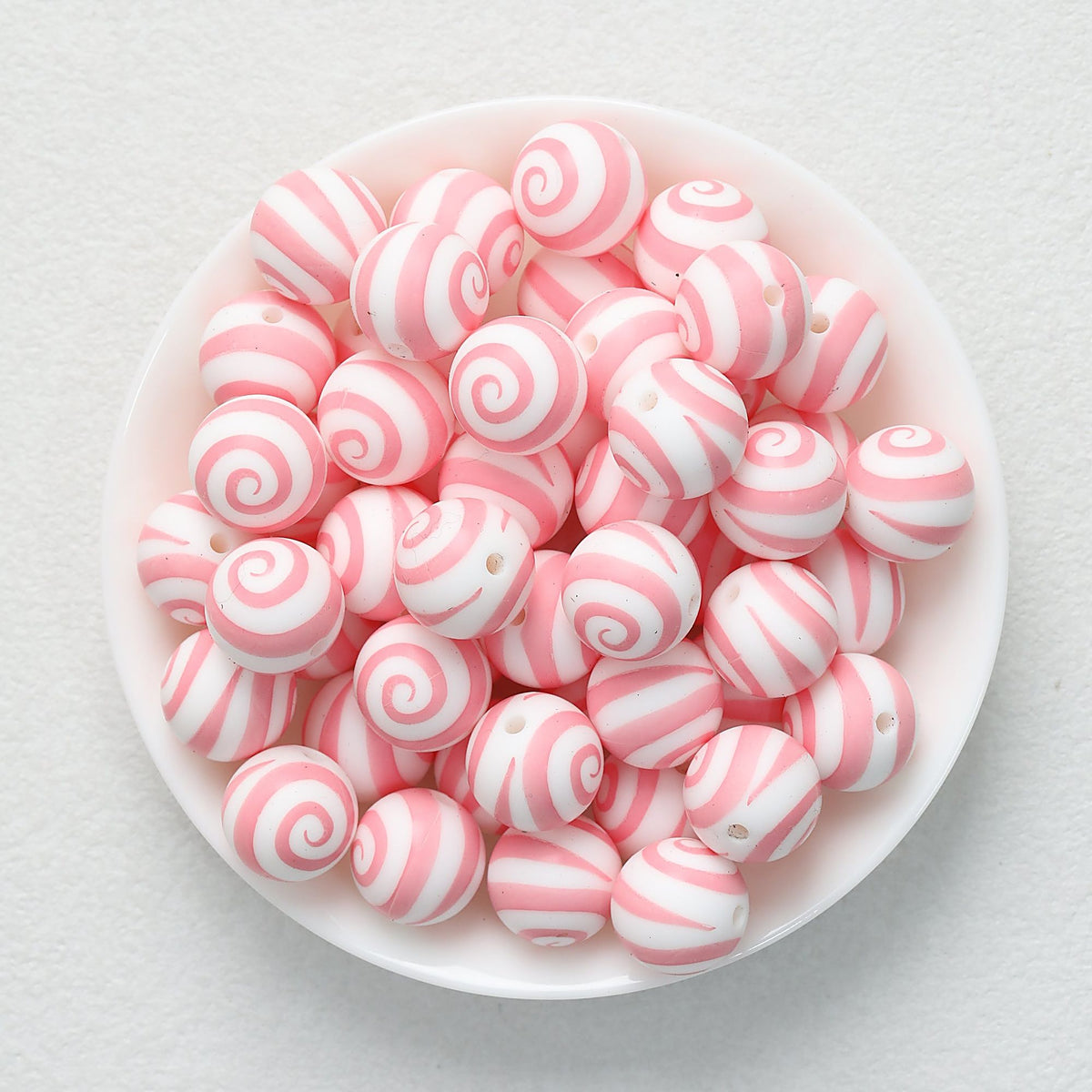 Colorful 15mm Swirl Pattern Priented Round Silicone Beads 50pcs - Pink