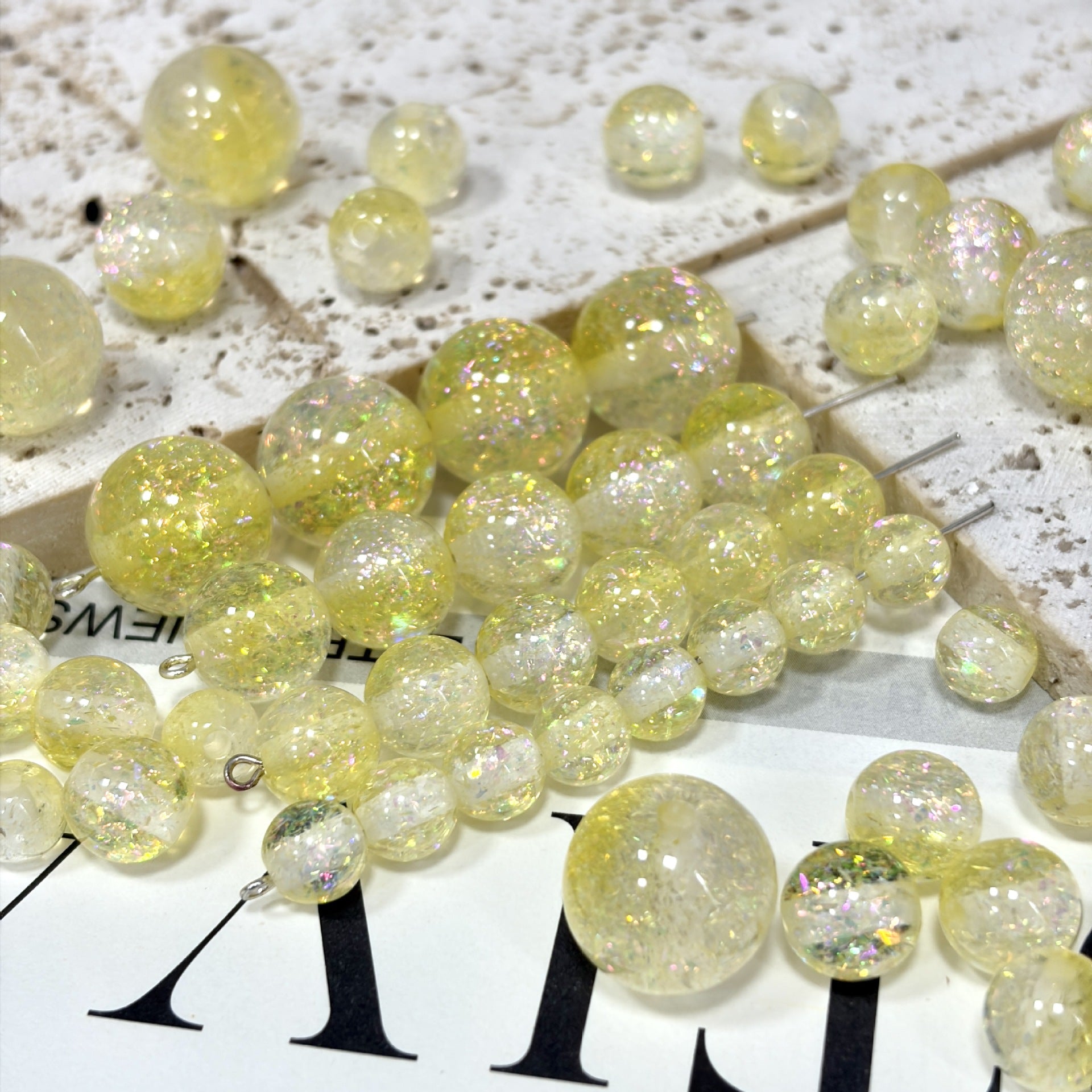 Dual Tone 8mm Round Resin Opal Beads Sparkling Glitter Finish 50pcs 8