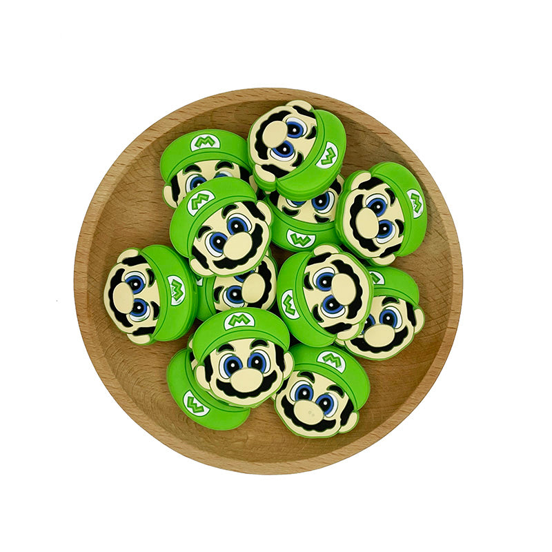 Silicone Focal Beads Mario Iconic Face with Green Hat 20pcs 2