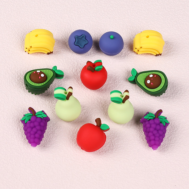 Silicone 3D Focal Beads Fruity Aroma Smiling Avocado Star Blueberry 20pcs 4