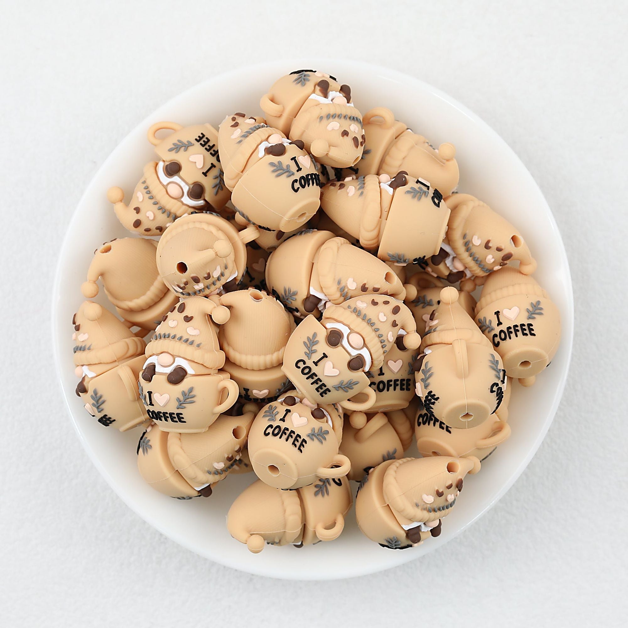 Coffee Lover 3D Beige Silicone Focal Beads Set 20 pcs
