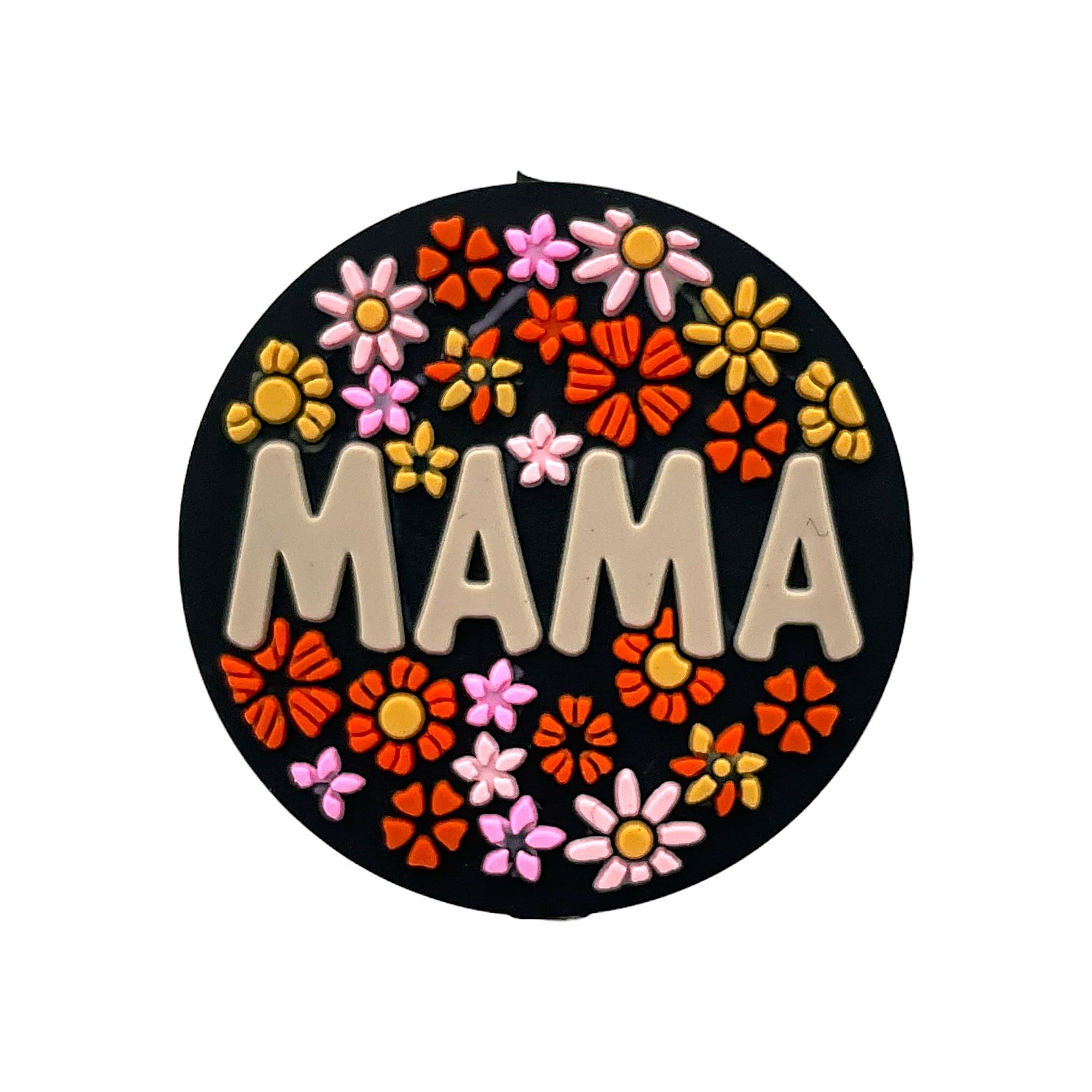 Silicone Focal Beads Mama Retro Floral Surround Text 20pcs - 1