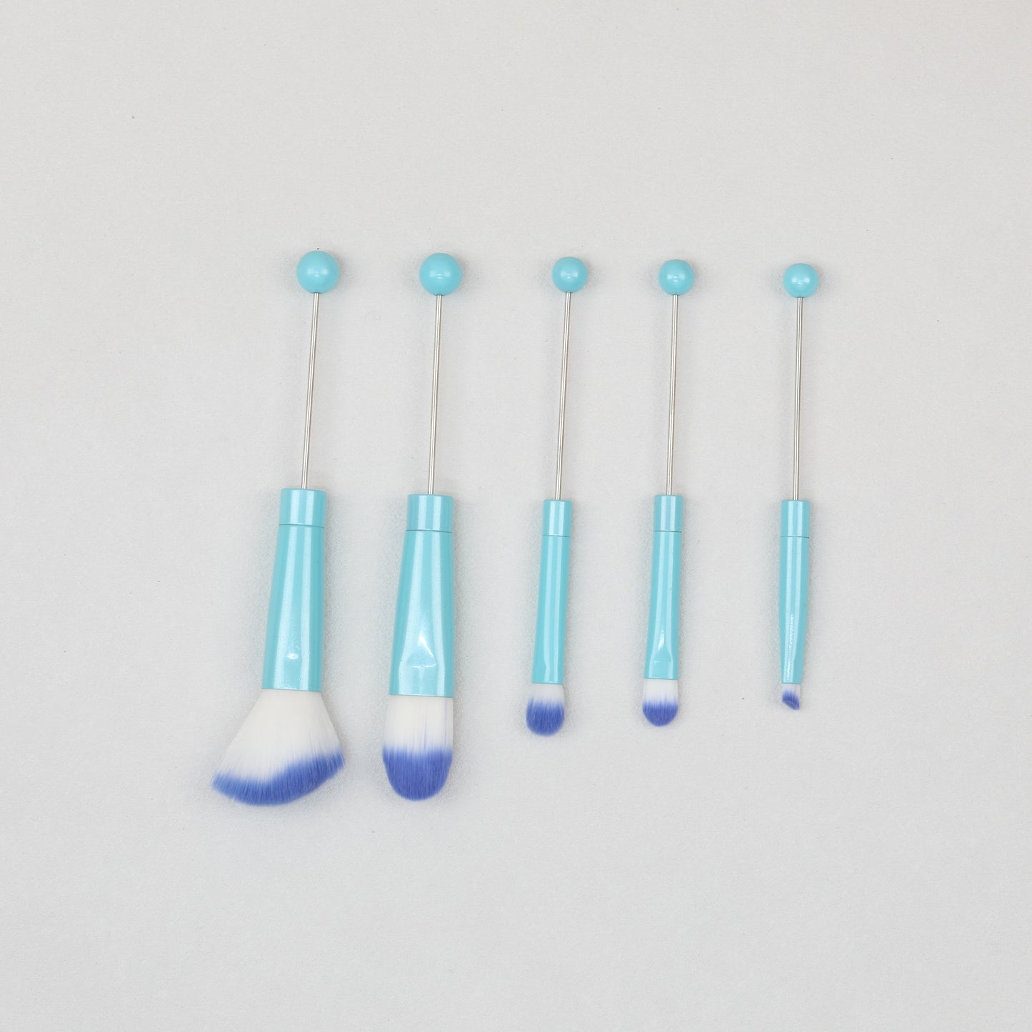 Beadable Makeup Brush Set Metal Handle Artificial Fiber Bristles 5pcs