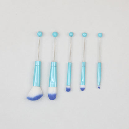 Beadable Makeup Brush Set Metal Handle Artificial Fiber Bristles 5pcs