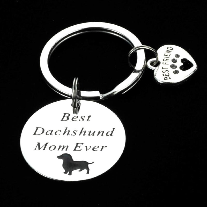 Dachshund Dog Keychain Stainless Steel Engraved Paw Print Charm 4