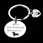 Dachshund Dog Keychain Stainless Steel Engraved Paw Print Charm 4