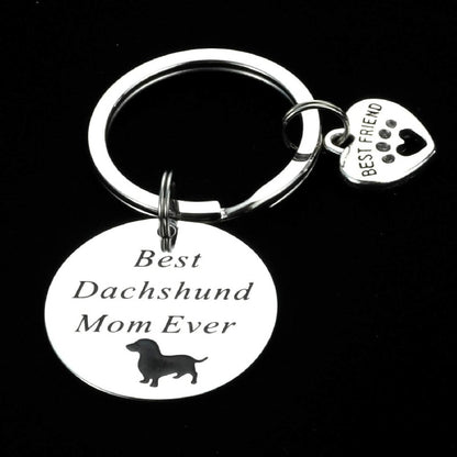 Dachshund Dog Keychain Stainless Steel Engraved Paw Print Charm 4