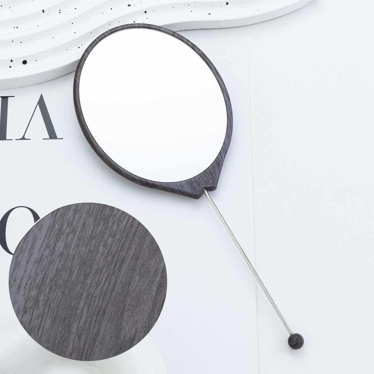Beadable Plastic Mirrors Oval Wood Pattern