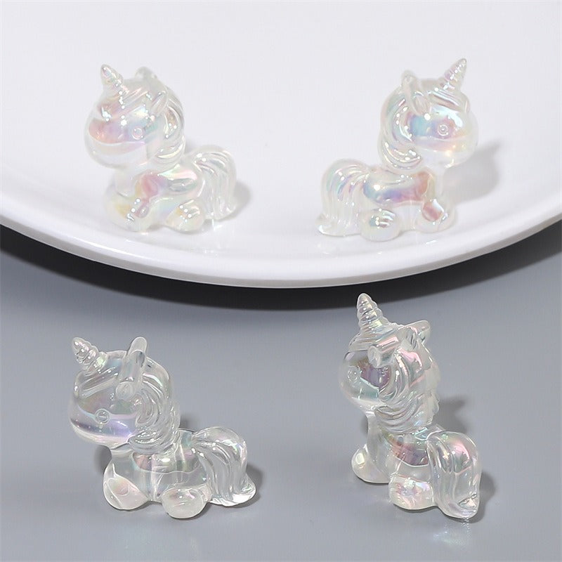 Painted Unicorn Acrylic Beads 25x26mm Pastel Iridescent Shine 4pcs 10
