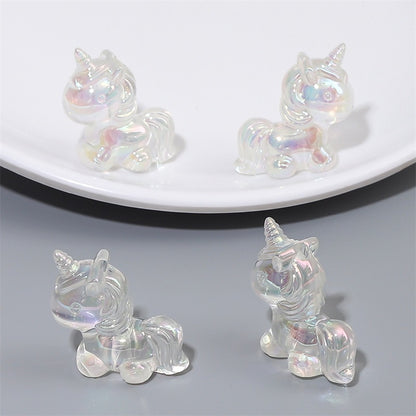 Painted Unicorn Acrylic Beads 25x26mm Pastel Iridescent Shine 4pcs 10