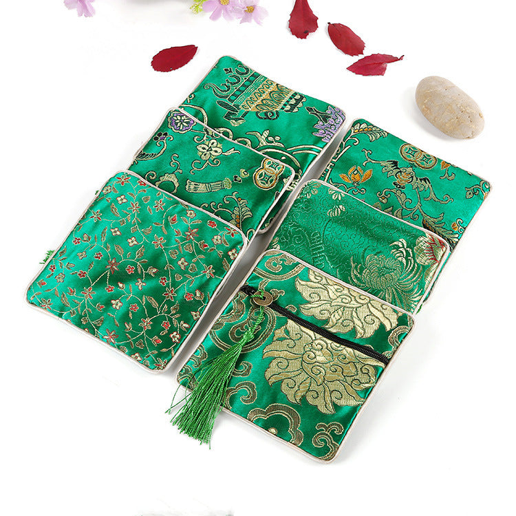 Vintage Chinese Style Brocade Zipper Cloth Pouch 11.5cm 1pc 8
