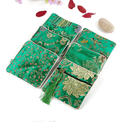 Vintage Chinese Style Brocade Zipper Cloth Pouch 11.5cm 1pc 8