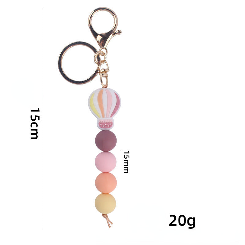 Silicone Hot Air Balloon Beaded Keychain Colorful Gradient Charm 5