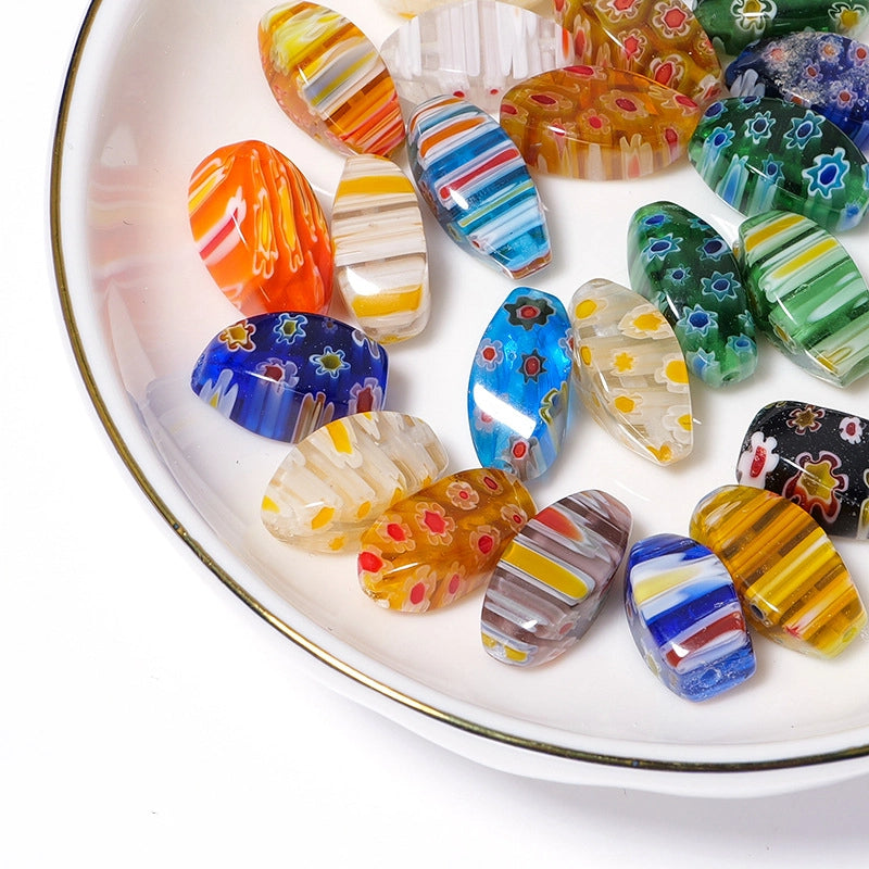 Millefiori Irregular Shaped Glass Beads 17mm Vivid Floral Pattern 10pcs