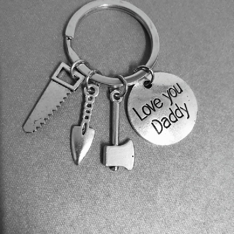 Alloy Handyman Tool Round Tag Keychain Polished Silver Metal 12