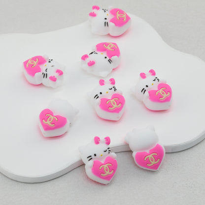 3D Cute Pink Cat Silicone Focal Beads with Heart 20pcs
