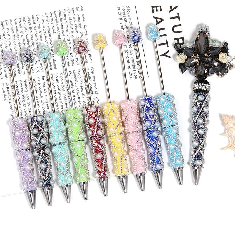 Beadable Pen with Rhinestone Pearl Chain Multicolor Rotating 5 Pcs 2