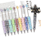 Beadable Pen with Rhinestone Pearl Chain Multicolor Rotating 5 Pcs 2