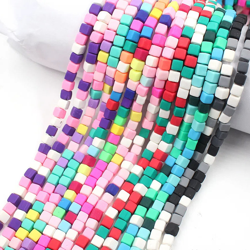 Cube Clay Beads 6mm Solid Color Polymer Matte Finish 10strands 2