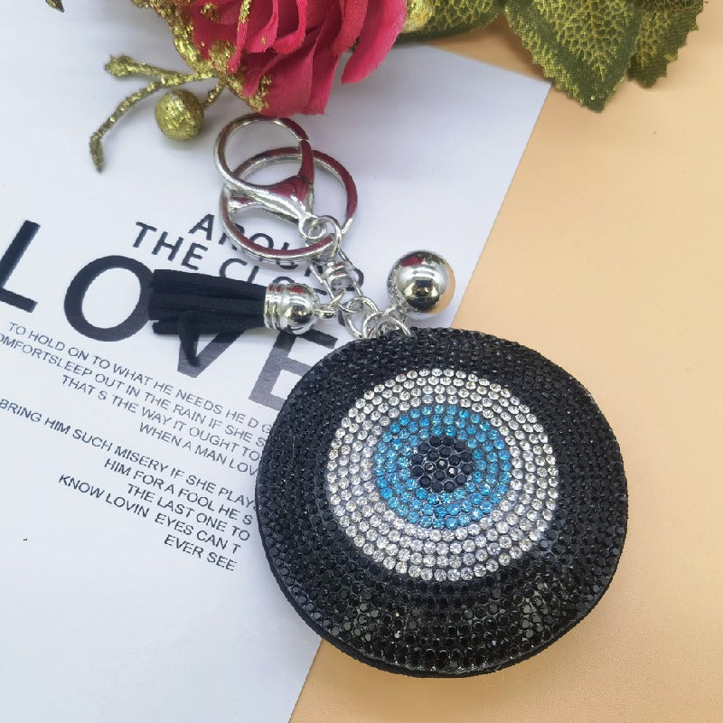 Rhinestone Evil Eye Keychain Alloy Round Colorful Tassel Charm 2