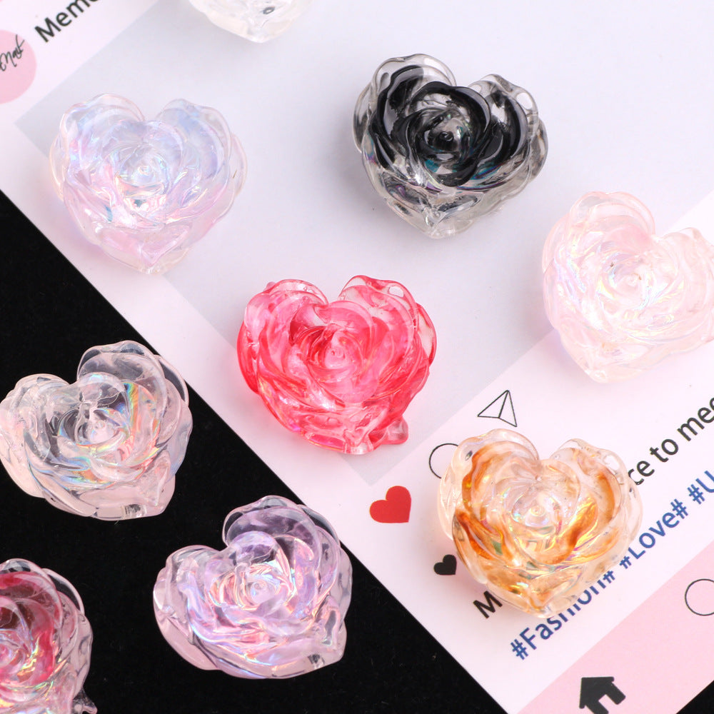 Rose Heart Shaped Acrylic Beads 24mm 5pcs 2