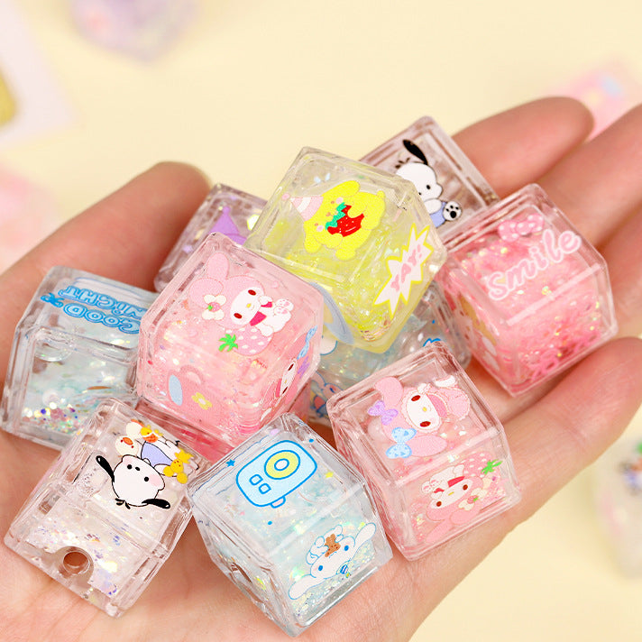 Liquid Glitter Acrylic Square Beads 22mm Sanrio Series 5pcs 3