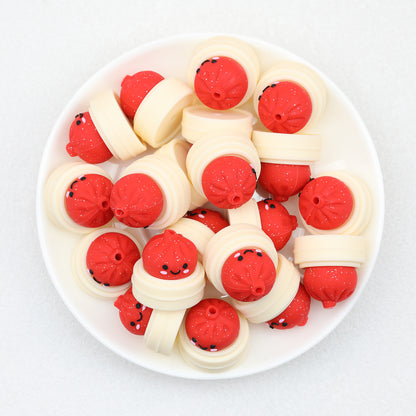 3D Colorful Steamer Glitter Buns Silicone Focal Beads 20pcs 11
