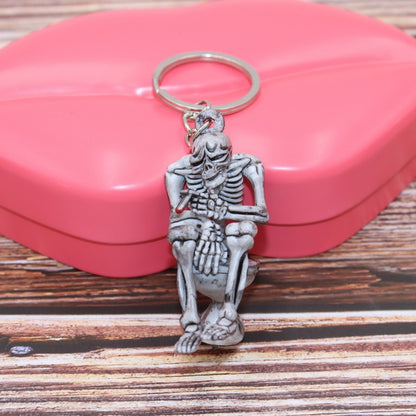 Rubber Halloween Skull Keychain Creative Skeleton on Throne Grey 4
