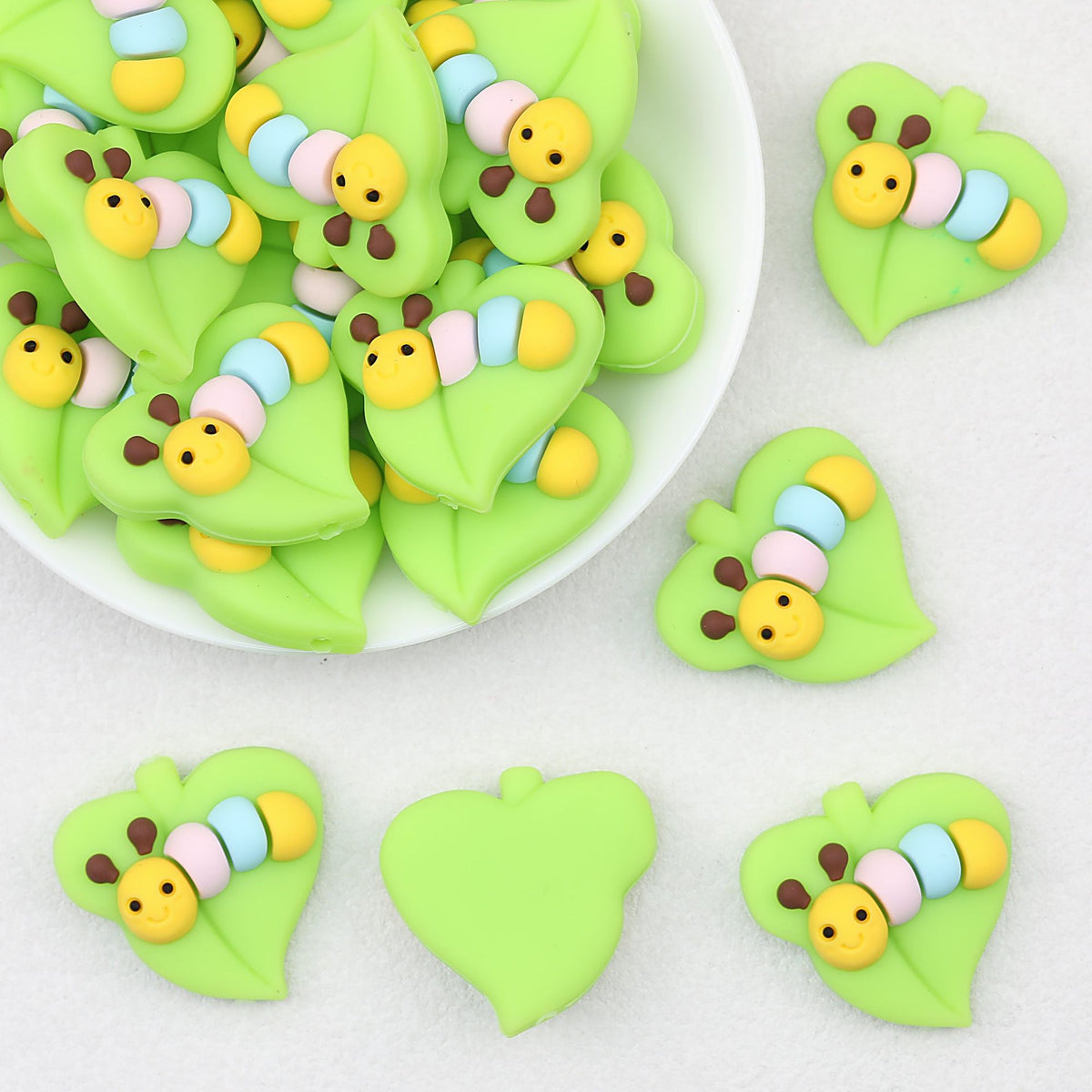 Green Leaf Caterpillar Silicone Focal Beads 20pcs