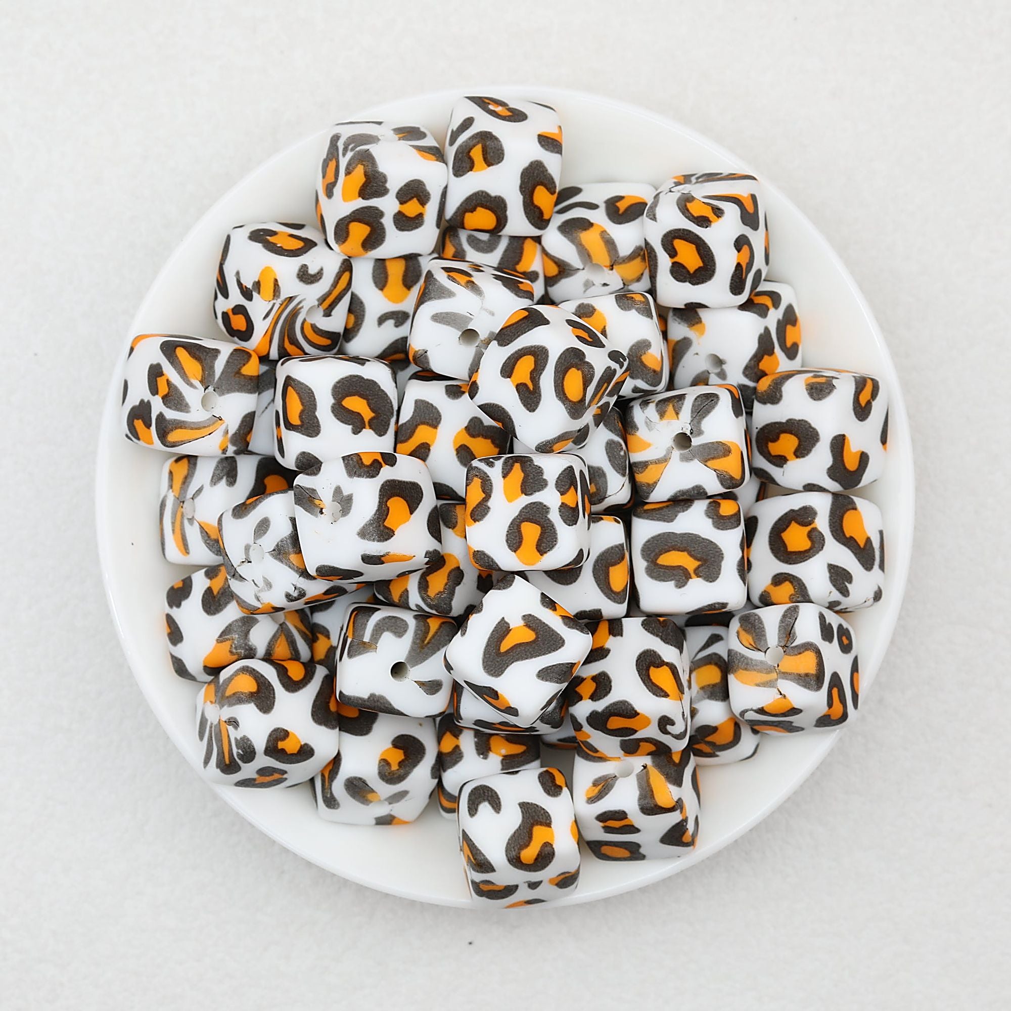 13.5mm Square Leopard Print Silicone Beads 50pcs - 3