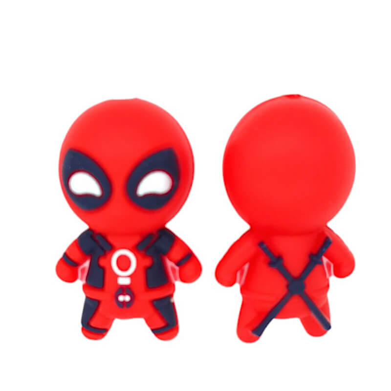 Silicone 3D Focal Beads Deadpool Red Suit Crossed Swords